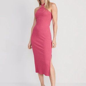 Pink Halter Midi Dress with Slit Size Small